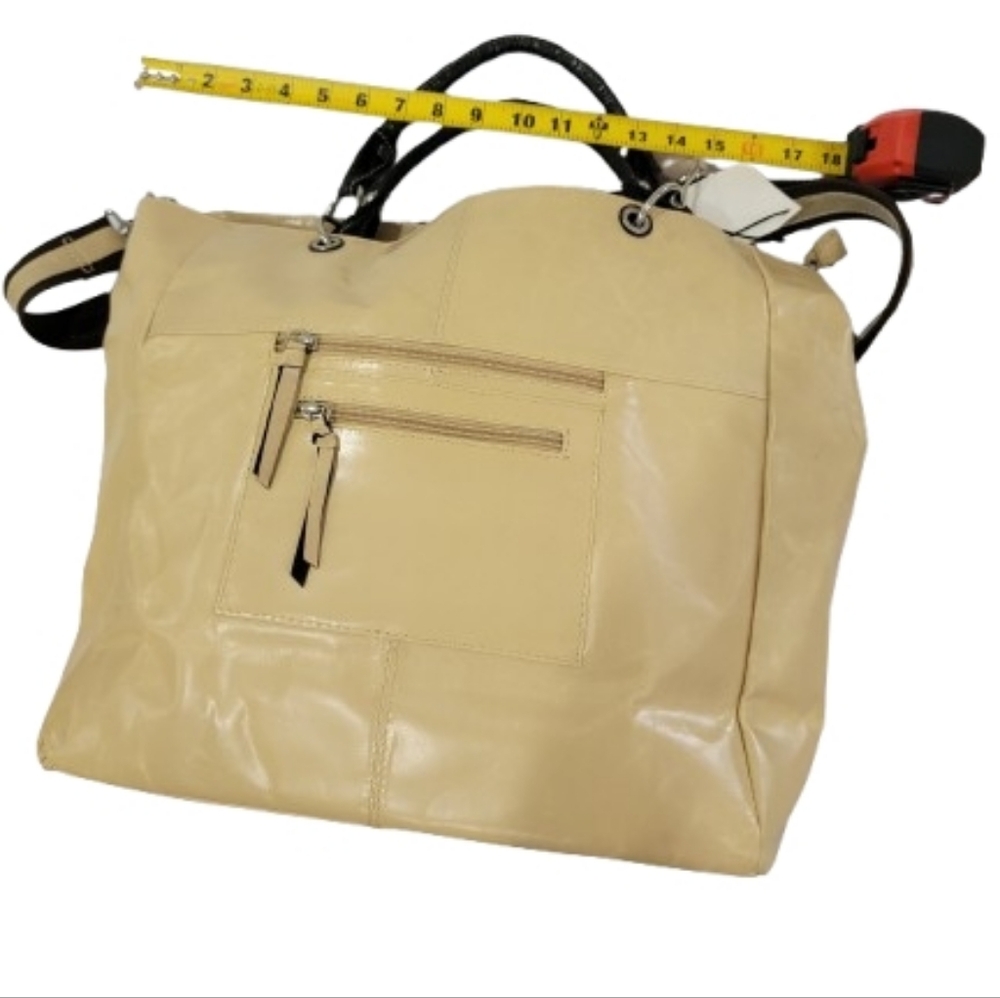 Nino Bossi Genuine Leather Tote Bag Beige LChic Beige Handbag with Black Accents - Picture 7 of 10